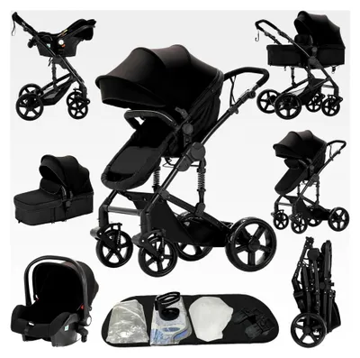 Produktbild von 3-in-1 Kinderwagen, Liege- und Wendbares Reisesystem, 3-teiliger Klappkinderwagen mit Zubehör und Doppelbremsen