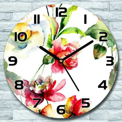 Produktbild von Wanduhr aus Glas Rund fi 30 Blumen Farbenfroh Quarz Deko Schlafzimmer Büro