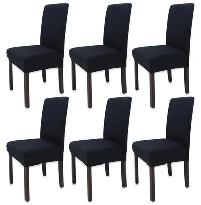 Produktbild von Esszimmer Stuhlhussen 6 Stück Schwarz Waschbar Elastisch Polyester-Elasthan