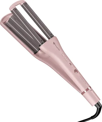 A pink hair waver is shown against a white background.