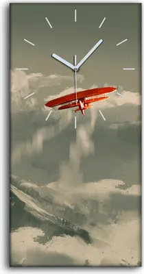 Produktbild von Wandbild Leinwand Bilder mit Uhr Geräuschlos 30x60 Berg Flugzeug Himmel Wolken - weiße Hände