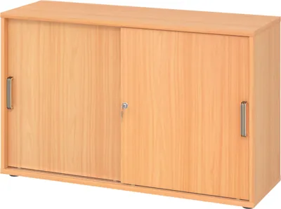 Produktbild von bümö Schiebetürenschrank office - 2 Ordnerhöhen - Griff: Streifengriff (Kunststoff), Nachbildung: Buche