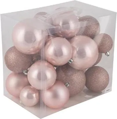 Produktbild von Weihnachtskugeln Kunststoff Mix 6-10cm rosa, 26er Set