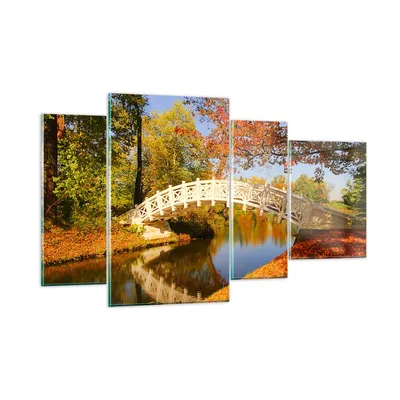 Produktbild von Bilder auf glas - Stream Fußgängerbrücke Herbst - 120x70cm - Glasbilder - Wandbilder - Kunstdruck - zum Aufhängen bereit - Wanddekoration aus Glas - Glas Bilder - Wandbild auf Glas - GDL120x70-2654