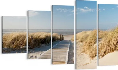 Produktbild von Bild auf Leinwand - Leinwandbild - Strand Meer Fußgängerbrücke Ufer - 100x60cm - Wand Bild - Wanddeko - Leinwanddruck - Bilder - Kunstdruck - Leinwand bilder - Wandkunst - EG100x60-2657