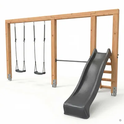 Image de EXIT Linea Massiv 140 Portique en Bois – avec Balançoire & Barre Fixe & Toboggan – Enfants