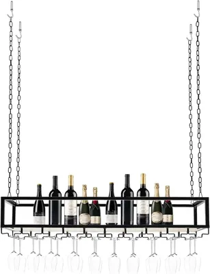 Produktbild von Hängender Weinkühler - Deckenweinkühler - Weinhalter - Weinkühler mit Glasablage - Schwebender Weinkühler - Matt Schwarz