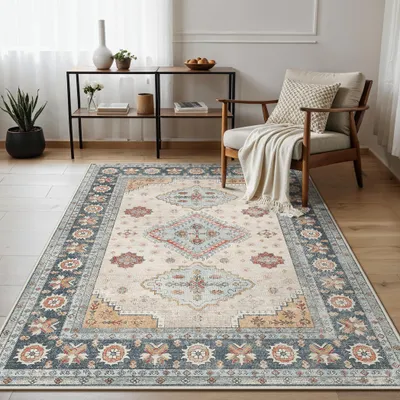 Image de Elzusha - Tapis vintage lavable, style bohème, 120x170 cm