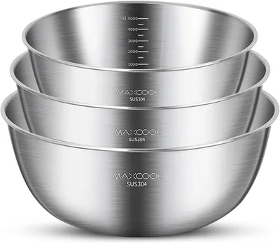 Image de Ensemble de trois bols à mélanger, de 16 cm, 18 cm et 22 cm, en acier inoxydable 18/8, pour la cuisine