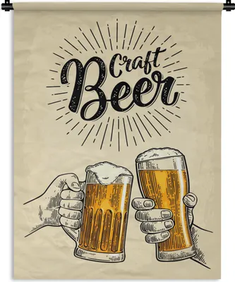 Produktbild von MuchoWow® Wandteppich Wandbehang Mannshöhle - Bier - Vintage - Prost 60x80 cm Tapisserie Dekoration Wandtuch - Decke - Wandtücher - Wohne