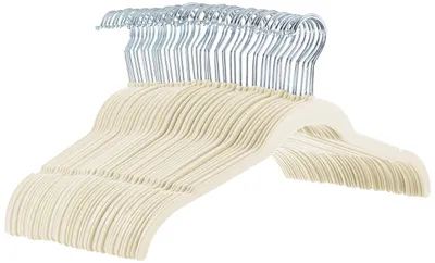 Produktbild von A. Basics Kleiderbügel für Hemd/Kleid, mit Samt überzogen, 50er-Pack, Elfenbein