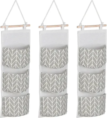 Produktbild von Relaxdays Hängeorganizer, 3 Fächer, Baumwolle, HxB: 74x20 cm, Wandorganizer Bad, Flur, Büro, Hängeaufbewahrung, grau