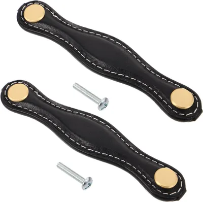Immagine prodotto di 2 maniglie in pelle per ante di mobili in stile retrò, colore nero
