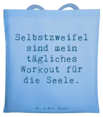 Produktbild von Mr. & Mrs. Panda Tote Bag Spruch Selbstzweifel Workout - Sky Blue - Geschenk, innere Stärke, Selbstwahrnehmung, Gefühl, Unitasche, Zitat, Tasche, Shopping, Tragetasche