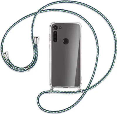 Produktbild von Handykette Backcover-Schutzhülle mit Band (Metall silberfarben) für Motorola Moto G8 - grün/blau/weiß