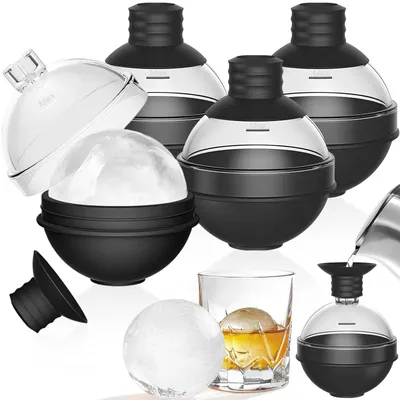 4er-Set runde Eiswürfelformen aus Silikon, BPA-frei, mit Deckel