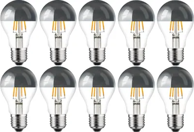 Produktbild von 10 x LED Filament Leuchtmittel Birnenform AGL 4W = 40W E27 Kopfspiegel Silber Glühfaden warmweiß 2700K