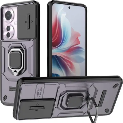 Produktbild von Hülle für Oppo Reno11 F Dual Layer Handyhülle Schiebe Kamera Schutz und Ringhalter Ständer Lila