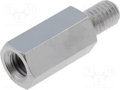 Zdjęcie produktu dla 10 sztuk dystansów z gwintem wewnętrznym M5, długość 15 mm, gwint zewnętrzny M5, wykonane z niklu, wymiary 218x15 mm