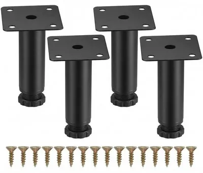 Zdjęcie produktu dla Zestaw 4 nóżek meblowych JustValue – 8 cm – regulowane – metalowe – czarne