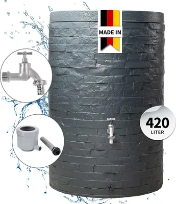 Produktbild von GARANTIA MURO Regentonnen Komplett-Set 420 Liter graphite grey inkl. Chrom-Auslaufhahn und Fallrohranschluss