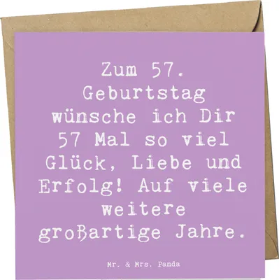 Produktbild von Mr. & Mrs. Panda Grußkarte Spruch 57. Geburtstag Glück - Lavendeltraum - Geschenk, Glückwunschkarte, Alter, faltkarte, Happy Birthday, anlasskarte, herzliche Botschaft