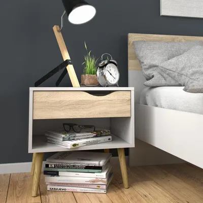 Productafbeelding van Nachtkastje Oslo 1 lade Wit/Eikenlook - Giga Living