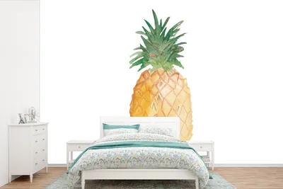 Produktbild von MuchoWow® Fototapete für Wohnzimmer oder Schlafzimmer Wandtapete Vinyl Motivtapete Ananas - Obst - Weiß - 330x220 cm - Fototapeten