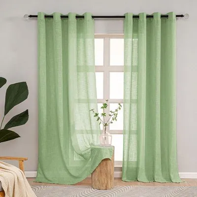 Image de Rideaux semi-transparents vert aspect lin, 175 cm