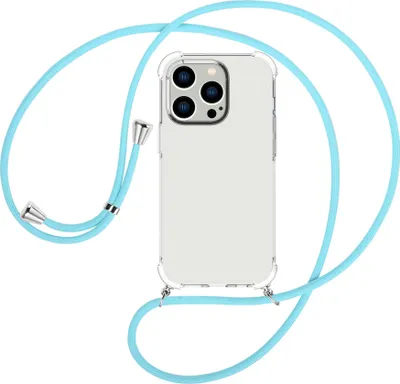 Produktbild von Handykette Backcover-Schutzhülle mit Band (Metall silberfarben) für Apple iPhone 15 Pro Max - himmelblau