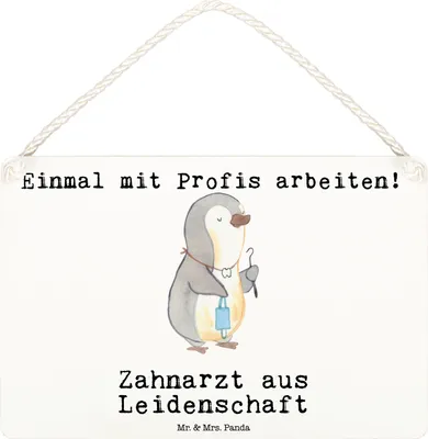 Produktbild von Mr. & Mrs. Panda Schild Zahnarzt Leidenschaft DIN A6 - Weiß - Geschenk, kleine aufmerksamkeit, Holzschild, Wandbild Holz, holzbild, Türschild