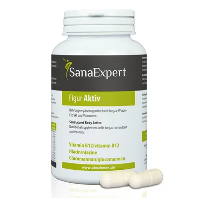 Produktbild von SanaExpert Figur Aktiv Kapseln, Sättigungskapseln mit Konjak Glucomannan, Chrom, Vitamin B12, Niacin,  Germany, hochdosiert, 120 Stück (1)