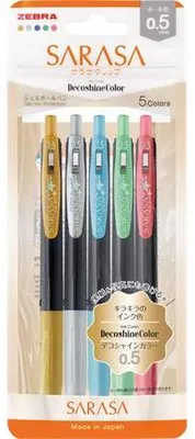 Gélové pero, sada, 0,33 mm, stláčací mechanizmus, ZEBRA "Sarasa Clip Decoshine", mix 5 kovových farieb