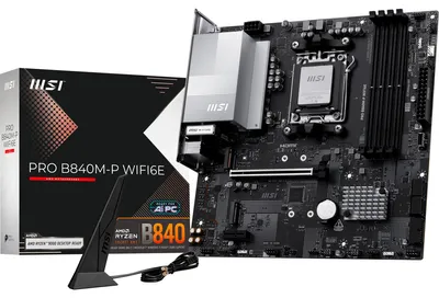 Zdjęcie produktu dla MSI PRO B840M-P WIFI6E, AMD, Gniazdo AM5, AMD Ryzen 7000 Series, AMD Ryzen 8000 Series, AMD Ryzen 9000 Series, Gniazdo AM5, DDR5-SDRAM, 256 GB
