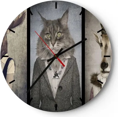 Produktbild von Wanduhr - Rund - Glasuhr - Tier Abstraktion - 40x40cm - Schleichendes Uhrwerk - Lautlos - zum Aufhängen bereit - Dekoration Modern - Wanddekoration aus Glas - C3AR40x40-3871