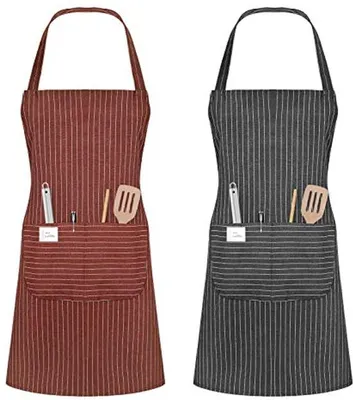 Produktbild von Ultiluxe Küchenschürze - 2 Stück - Kochschürze mit Taschen - Verstellbar - Für Männer und Frauen - Maschinenwaschbar - Größe 70 x 66 cm - Grau/Rot