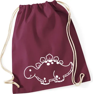 Produktbild von Huuraa Turnbeutel Stegosaurus Dinosaurier 12 Liter Burgundy Baumwolle Rucksack Geschenkidee