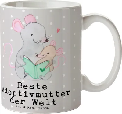 Produktbild von Mr. & Mrs. Panda Kaffeebecher Maus Beste Adoptivmutter der Welt - Grau Pastell - Geschenk, Mama, haferl, Danke, Pott, Muttertag, Kaffeetasse, Tasse, Mutter, keramik