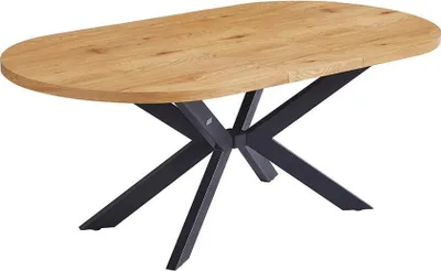 Produktbild von Home Deluxe – Esstisch-Set AVENTI mit 6 Stühlen PAKU Anthrazit - Farbe: Light Oak, Maße: 160 x 76 x 100 cm, Sternfuß, Oval I Essgruppe Ausziehtisch Esszimmermöbel