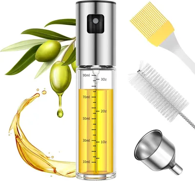 Produktbild von Ölsprüher 100 ml, Edelstahl & Glas, Inklusive Edelstahl Trichter und Reinigungsset, für Kochen