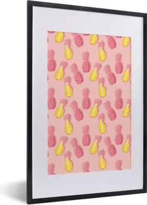 Produktbild von MuchoWow® Gerahmtes Poster Sommer - Ananas - Muster 40x60 cm - Poster mit Schwarzem Bilderrahmen Wandposter Rahmen Foto Bilder - Poster in Rahmen
