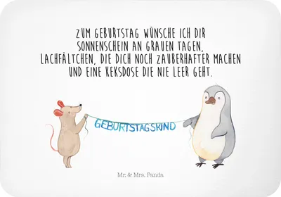 Produktbild von Mr. & Mrs. Panda Kühlschrankmagnet Maus Pinguin Geburtstag - Weiß - Geschenk, Party, Happy Birthday, haftmagnet, magnet, holzmagnet, whiteboardmagnet, Geburtstage