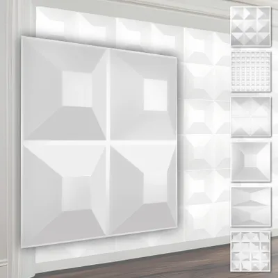 Produktbild von HEXIM 3D Wandpaneele, PVC Kunststoff weiß - Pyramiden Design Paneele 50x50cm Wandverkleidung (3QM HD024-1) Vertafelung 3dwandpaneele