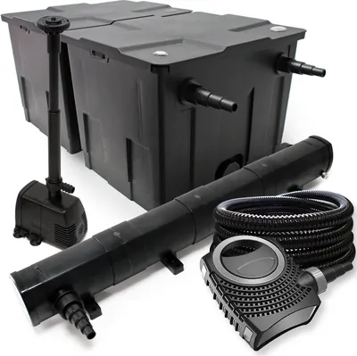 Produktbild von Wiltec Komplettset: CBF-350B Teichfilter bis 60000 L Teichfilteranlage, NEO10000 Teichpumpe 10000l/h 80W, CUV-272 Teichklärer 72W, 25m Teichschlauch 25 mm, HJ-943 Springbrunnen 800l/h 16W