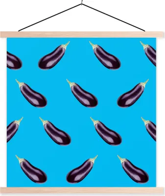 Produktbild von MuchoWow® Textilposter Gemüse - Aubergine - Muster - Blau 60x60 cm mit holzfarbenen Rahmen - Wanddekoration