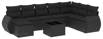 Zdjęcie produktu dla vidaXL 9-częściowa sofa ogrodowa z poduszkami z czarnego polirattanu