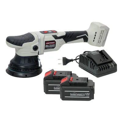 Produktbild von Dino KRAFTPAKET 15mm-18V-Akku Exzenter Poliermaschine Set mit 2 Akkus, Ladegerät 125mm Stützteller für Auto mit bürstenlosem Motor Digital-Display