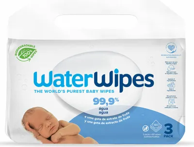 Produktbild von WATERWIPES baby wipes with 99.9% organic water 180 u