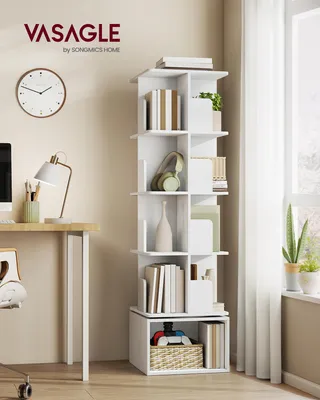 Produktbild von VASAGLE Bücherregal mit 5 Ebenen, drehbares Standregal, mit offenen Fächern, 40 x 40 x 155,8 cm, weiß