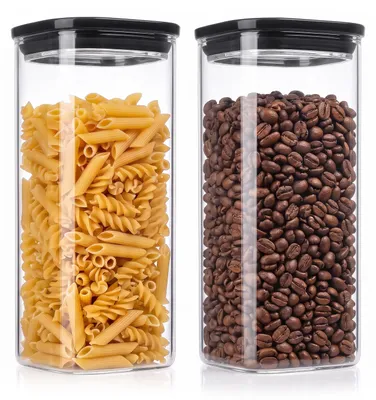 Productafbeelding van Arendo set van 2 voorraadpotten, elk 1600 ml, met glazen deksel, luchtdicht door siliconenafdichting. Vierkante glazen containers van borosilicaatglas, geschikt voor temperaturen van -40 tot 400 °C, 2 stuks, transparant